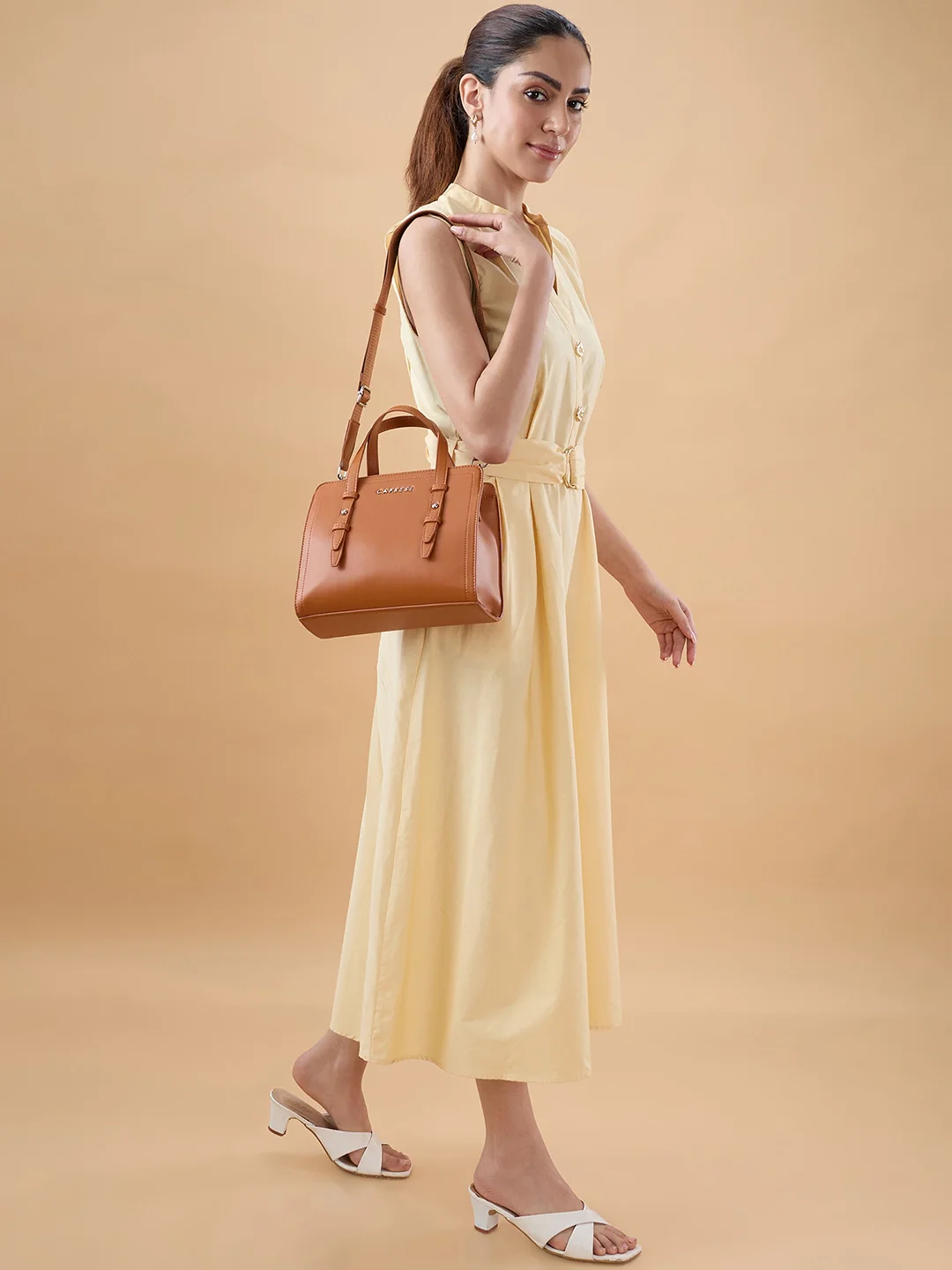 Caprese Fiji Small Tan Satchel Bag - Image 8