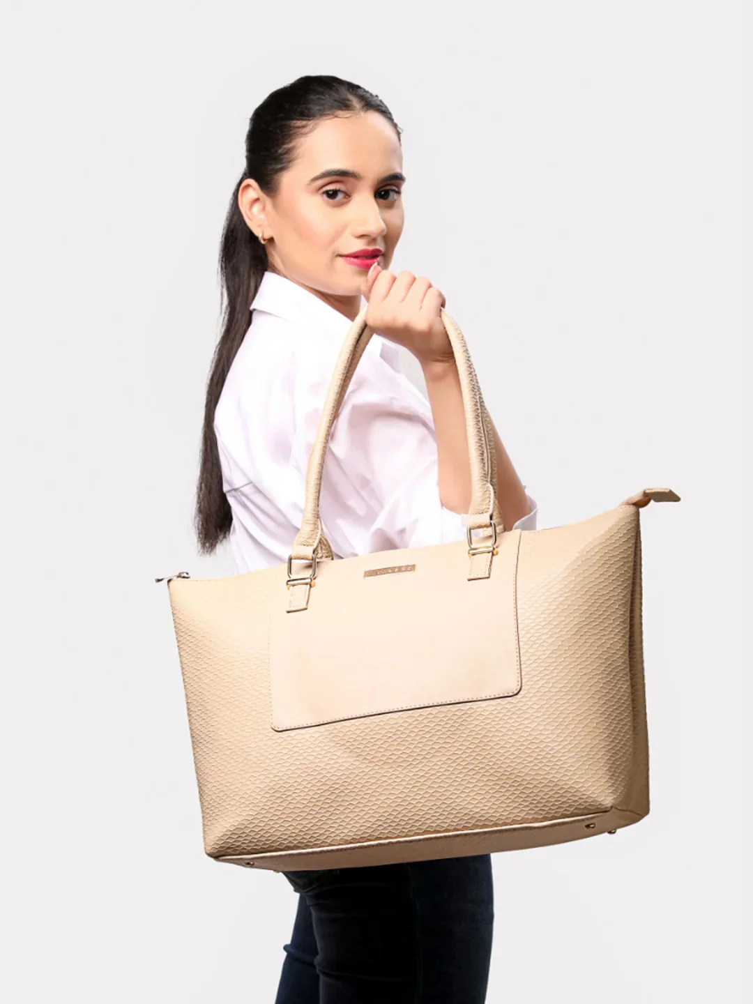 Caprese Fiona Tote Large Beige Office Laptop Bag - Image 2