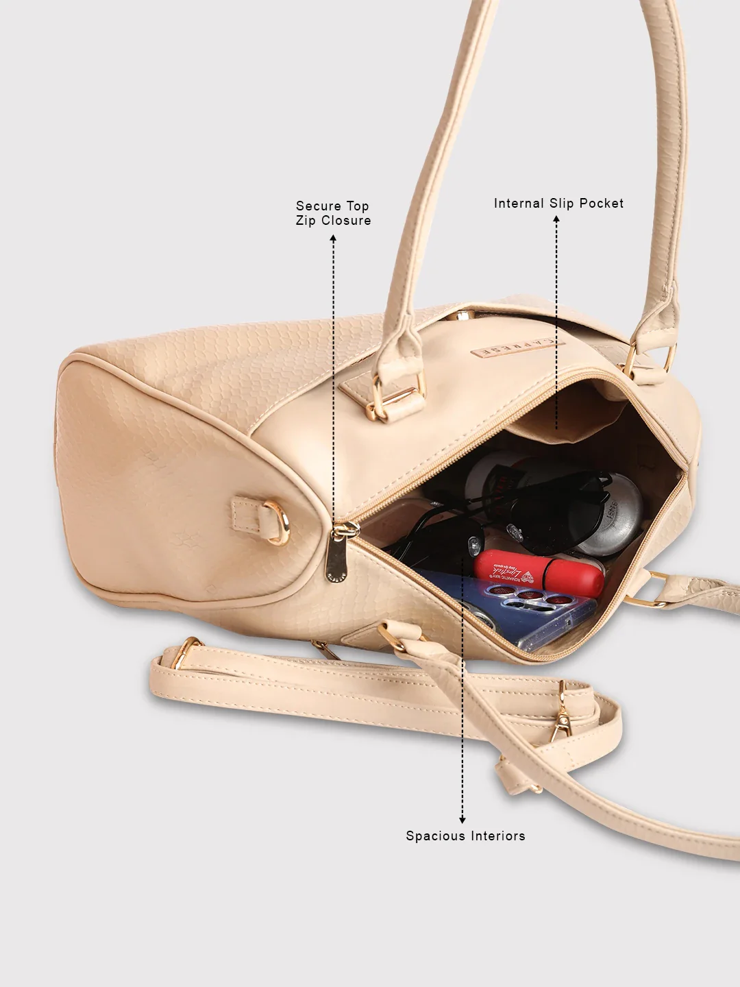 Caprese Fiona Medium Beige Satchel Bag - Image 8