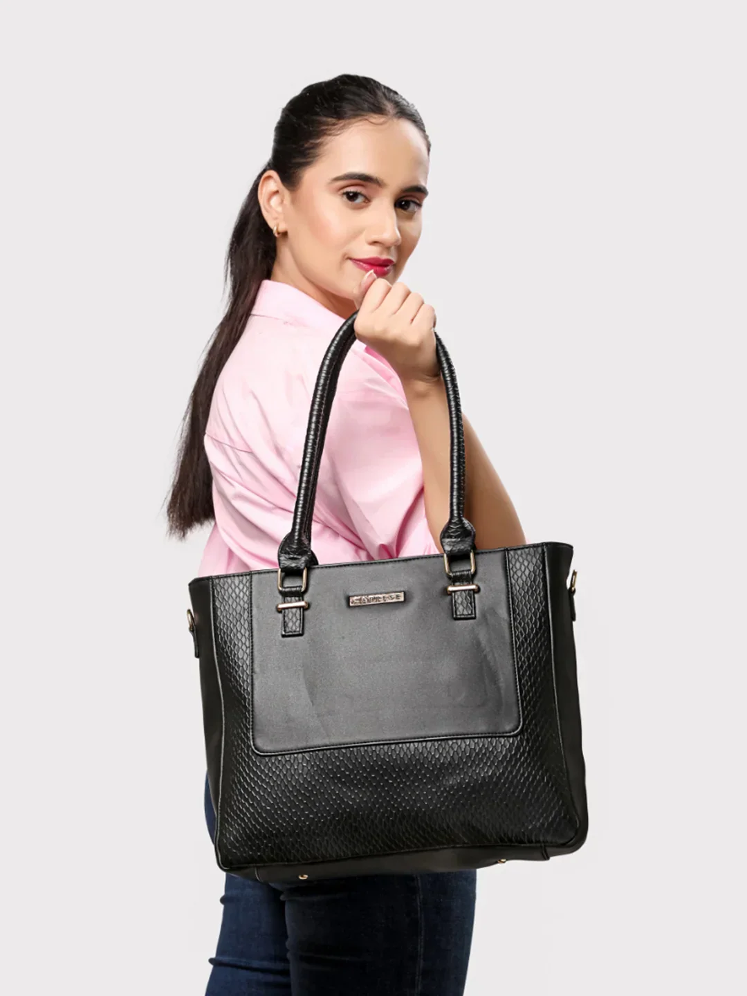 Caprese Fiona Large Black Office Tote Bag - Image 2
