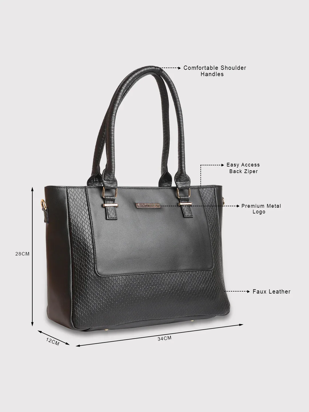 Caprese Fiona Large Black Office Tote Bag - Image 7