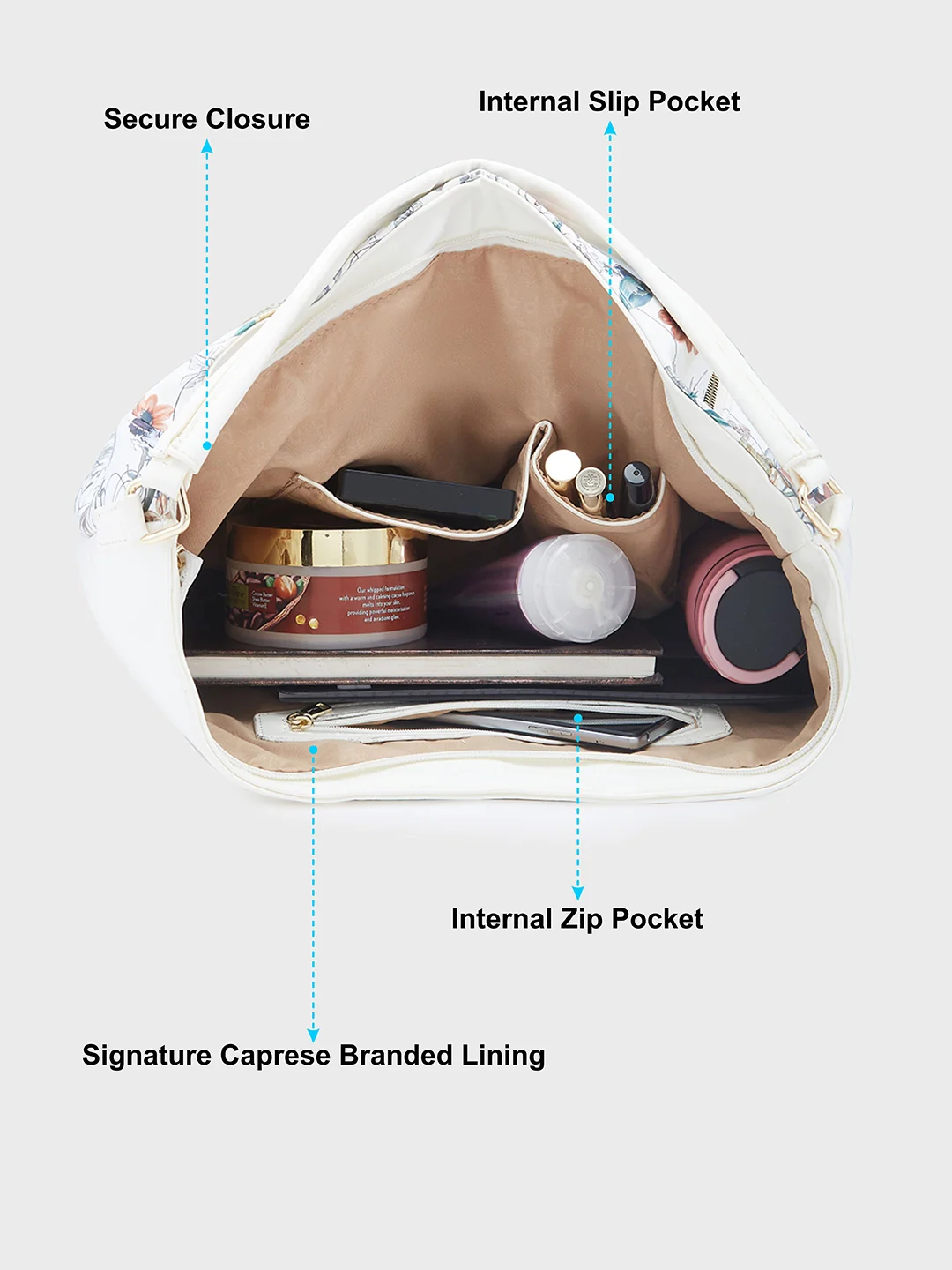 Caprese Fiorella Large Beige Hobo Bag - Image 9