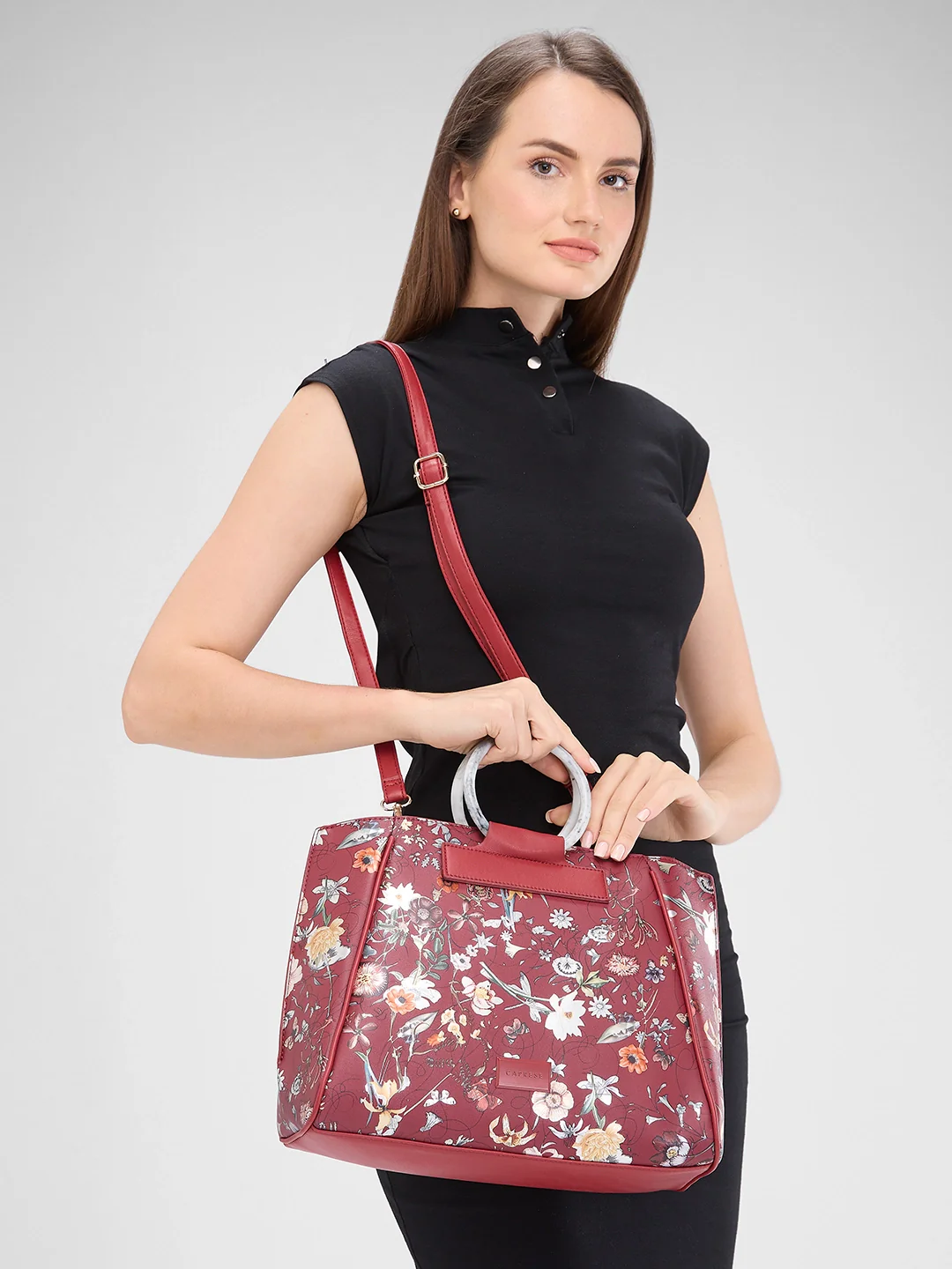 Caprese Fiorella Large Burgundy Satchel Bag - Image 12