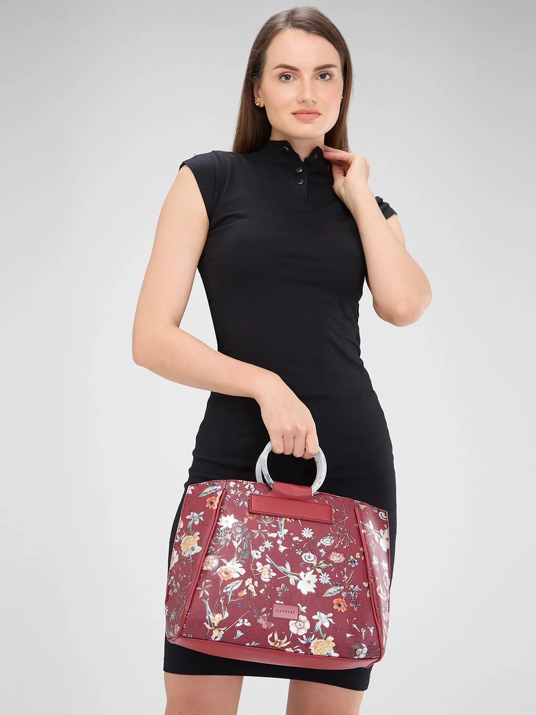 Caprese Fiorella Large Burgundy Satchel Bag - Image 13