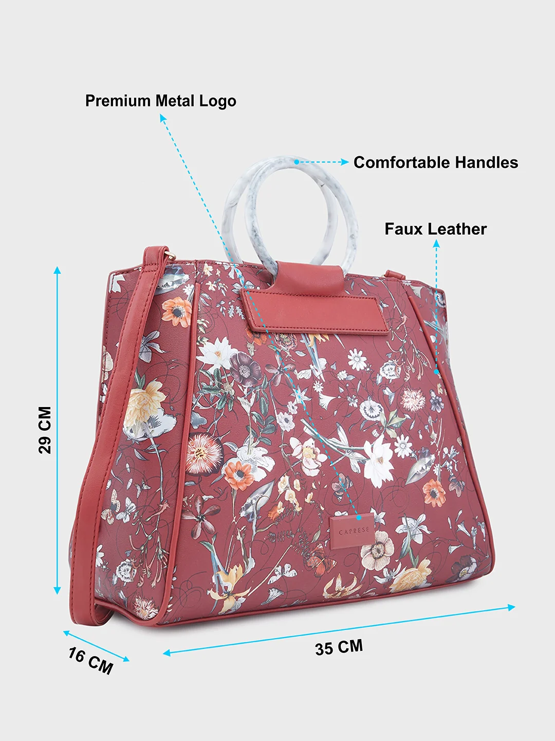 Caprese Fiorella Large Burgundy Satchel Bag - Image 7