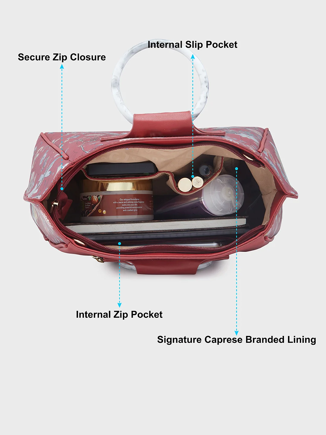 Caprese Fiorella Large Burgundy Satchel Bag - Image 8