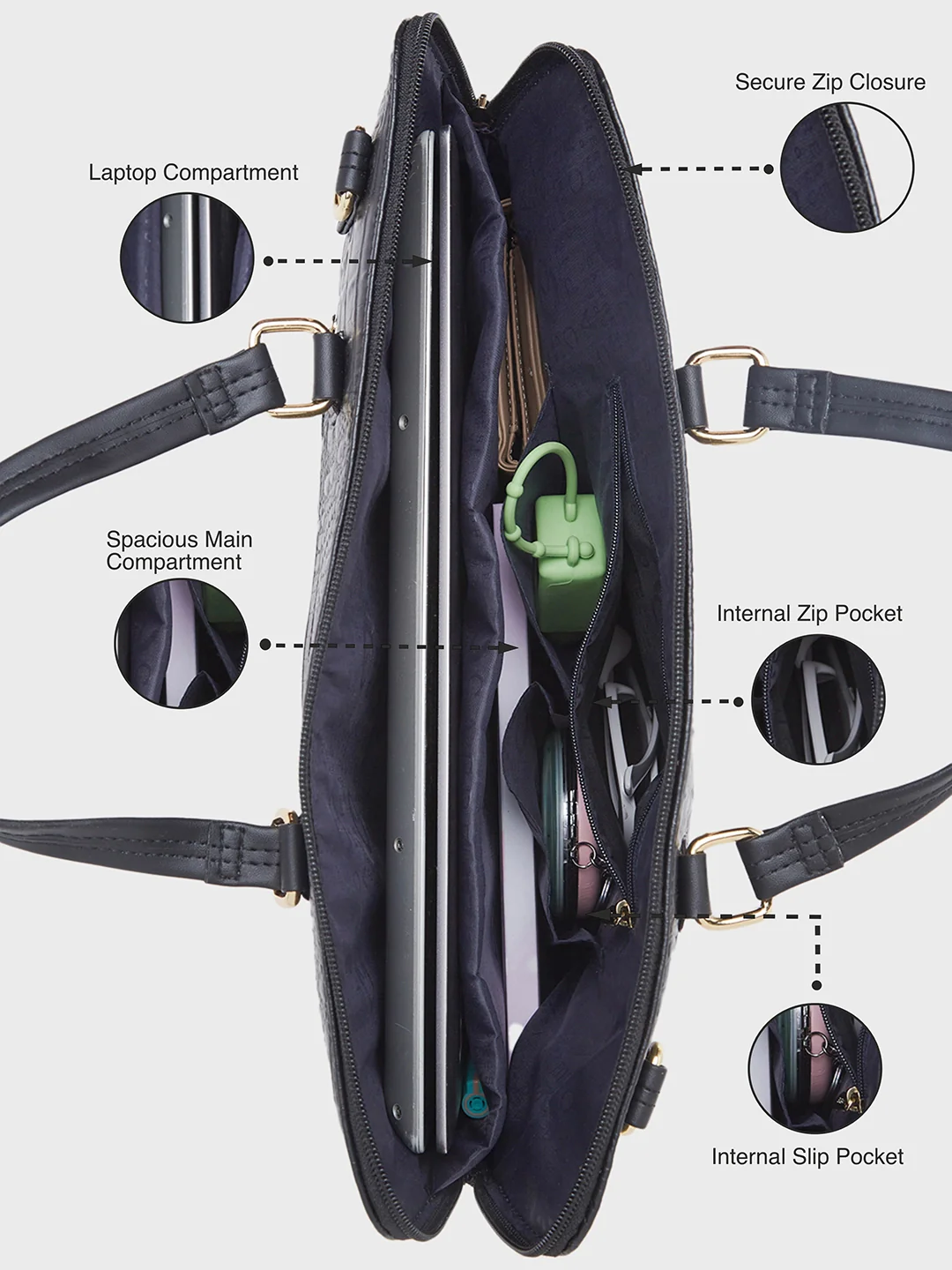 Caprese Flix Medium Black Laptop Bag - Image 7