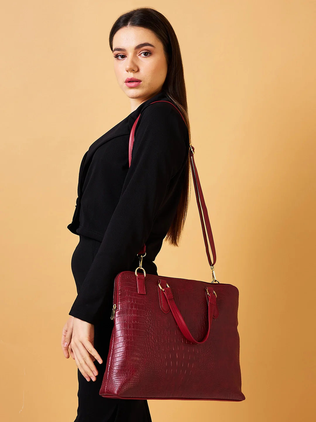 Caprese Flix Medium Maroon Laptop Bag - Image 2