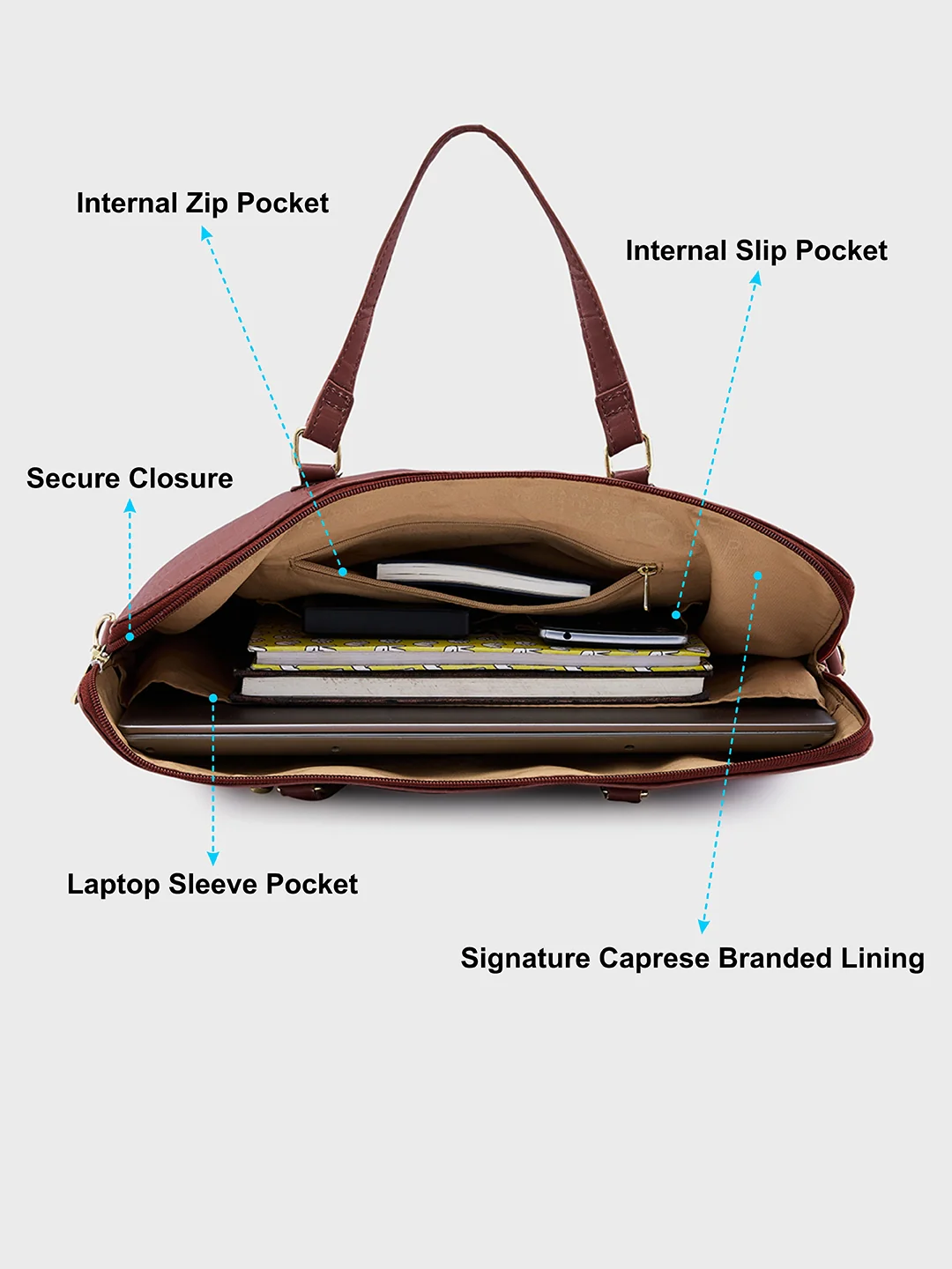 Caprese Flix Medium Tan Laptop Bag Bag - Image 5