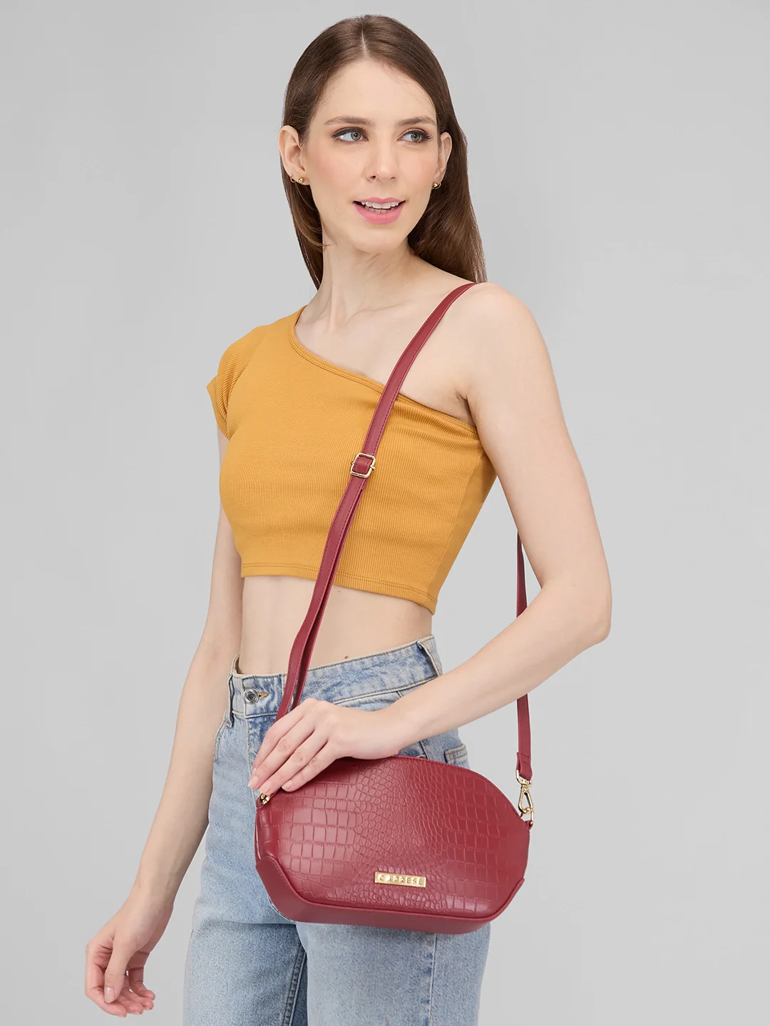 Caprese Flix Small Maroon Sling Bag - Image 12