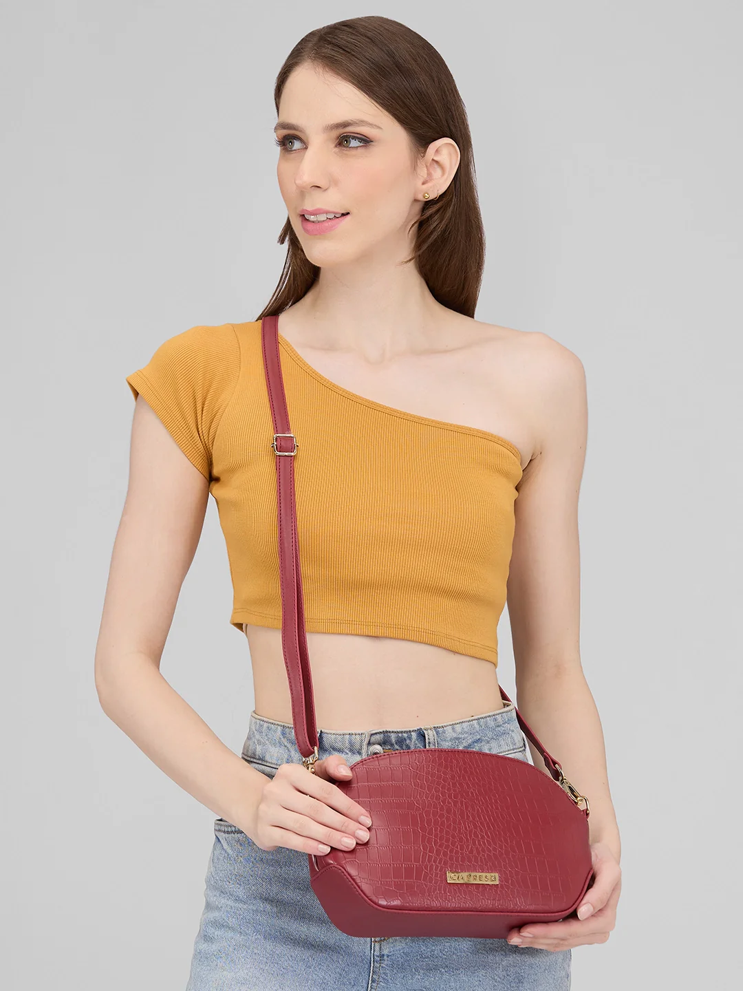 Caprese Flix Small Maroon Sling Bag - Image 13