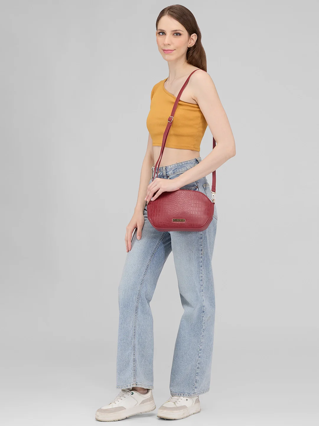 Caprese Flix Small Maroon Sling Bag - Image 3