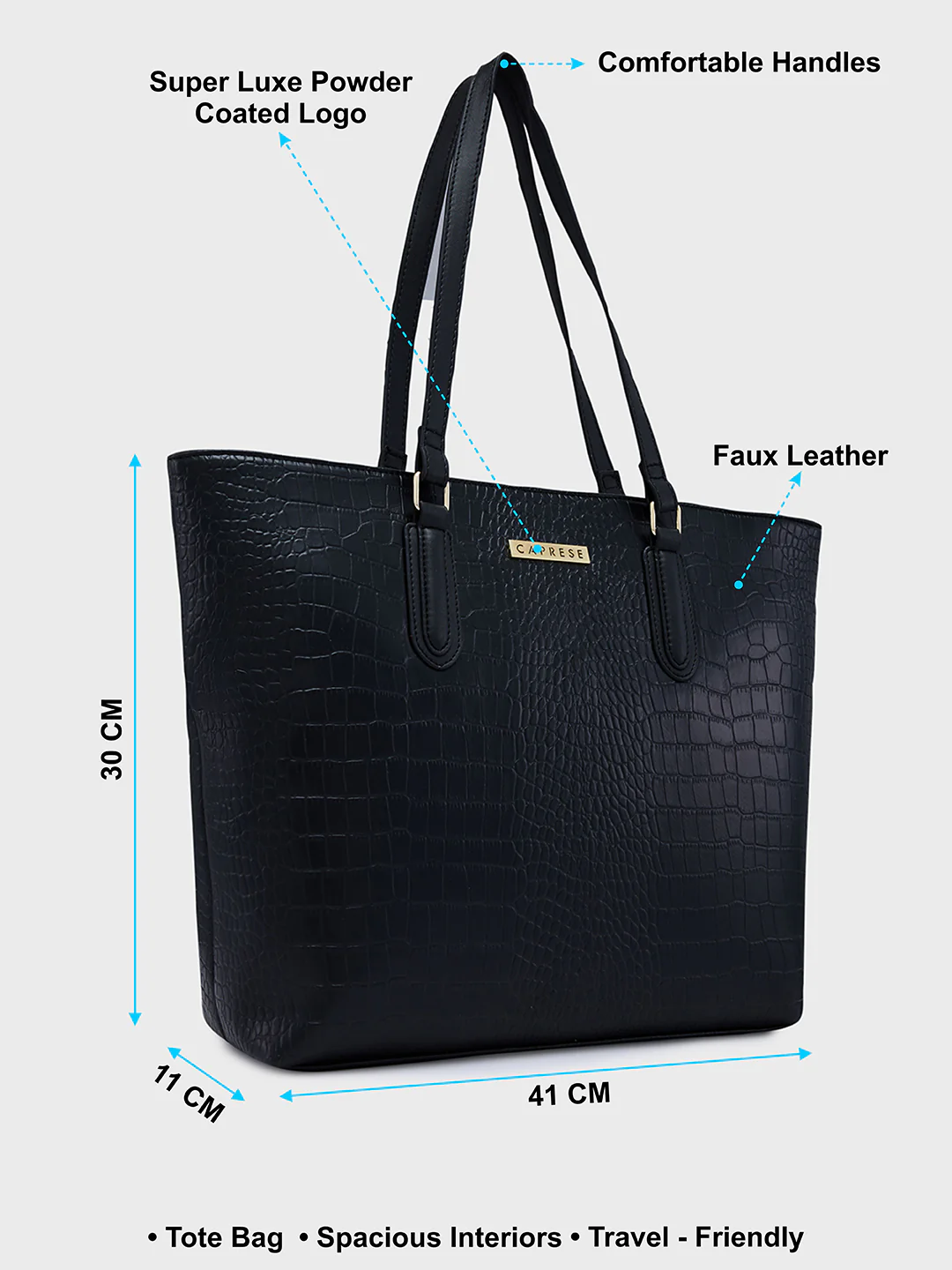 Caprese Flix Medium Black Tote Bag - Image 7