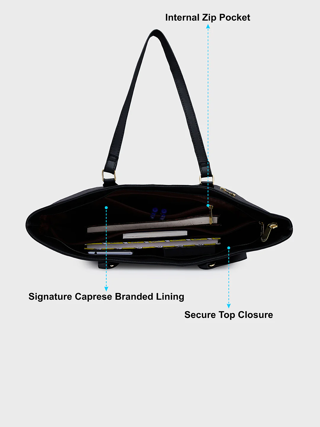 Caprese Flix Medium Black Tote Bag - Image 8