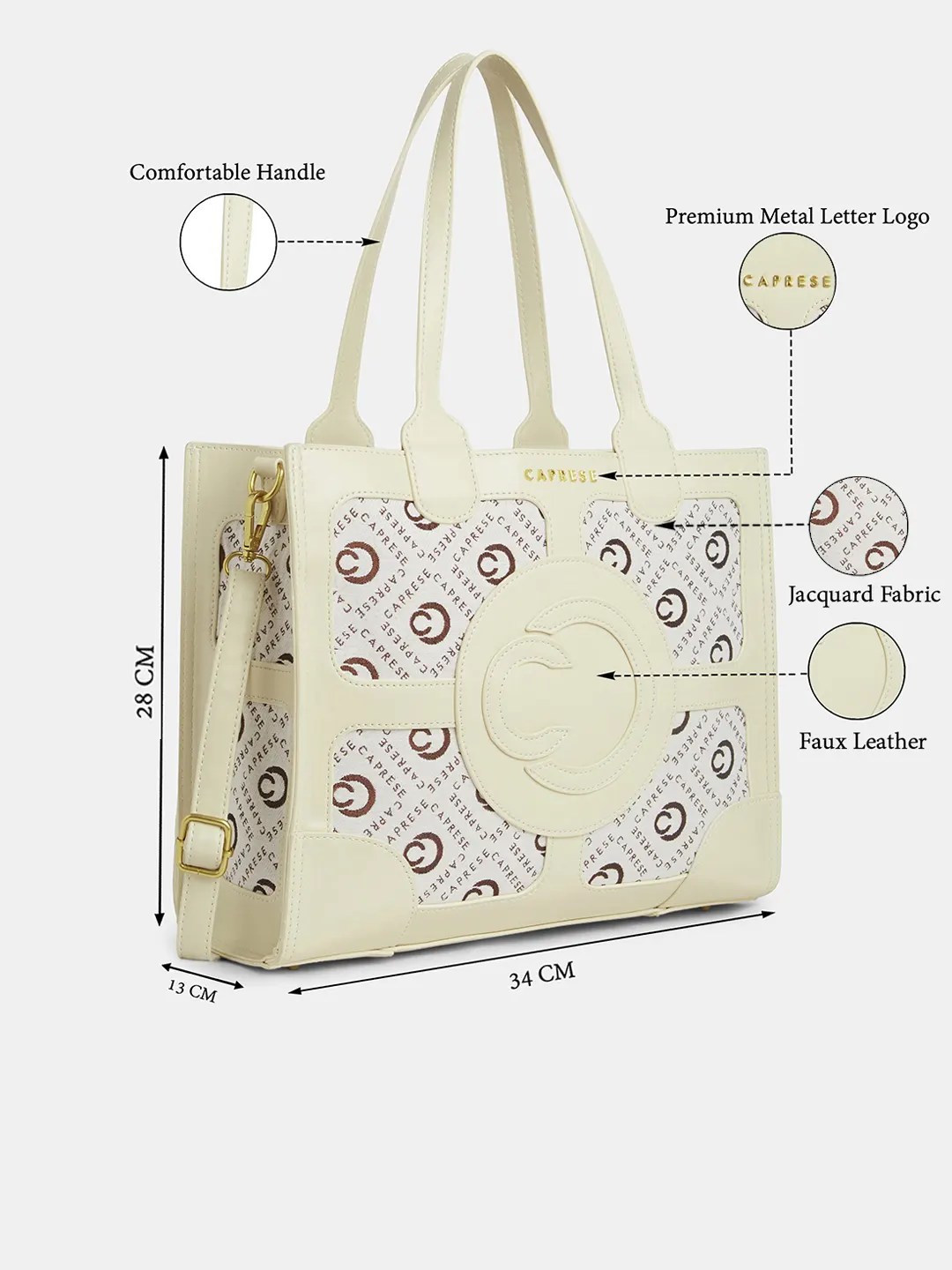 Caprese Florida Large Beige Tote Bag - Image 9