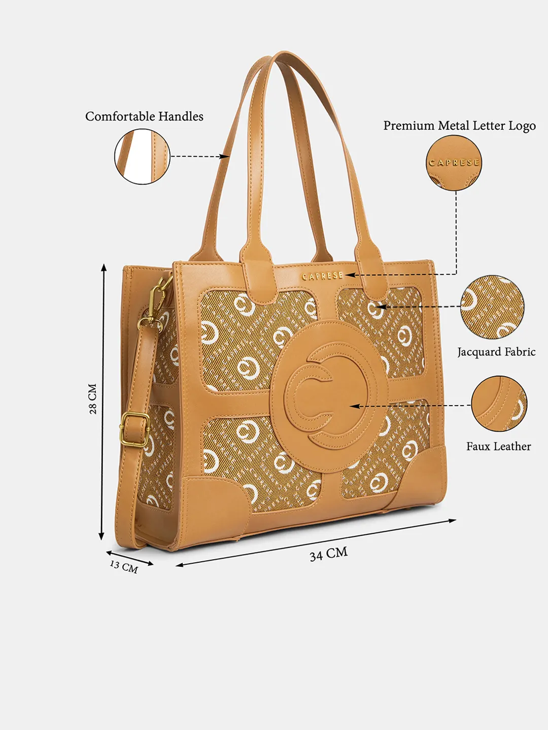 Caprese Florida Large Tan Tote Bag - Image 9
