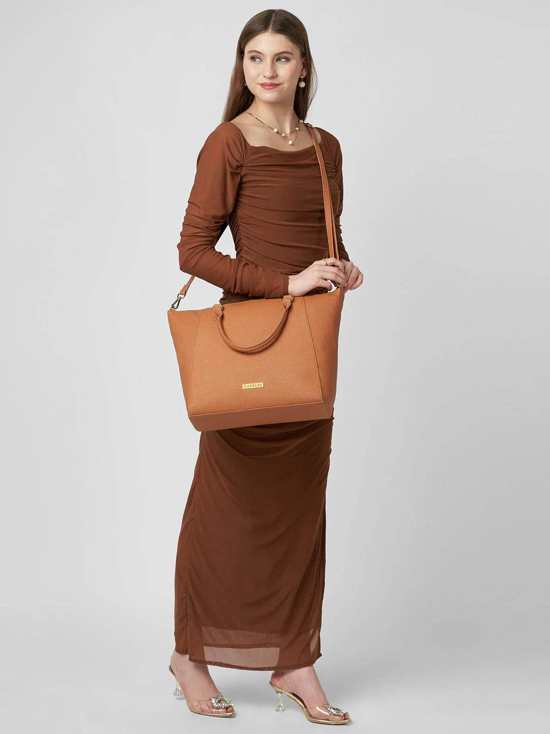 Caprese  Foxtail Large Tan Satchel Bag - Image 10