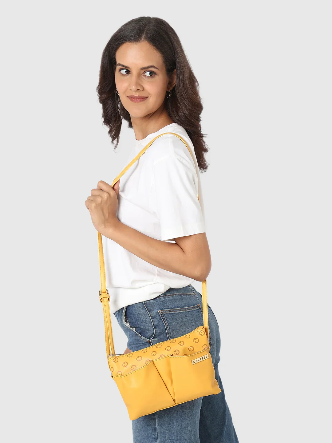 Caprese Freya Large Yellow Sling Bag - Image 12