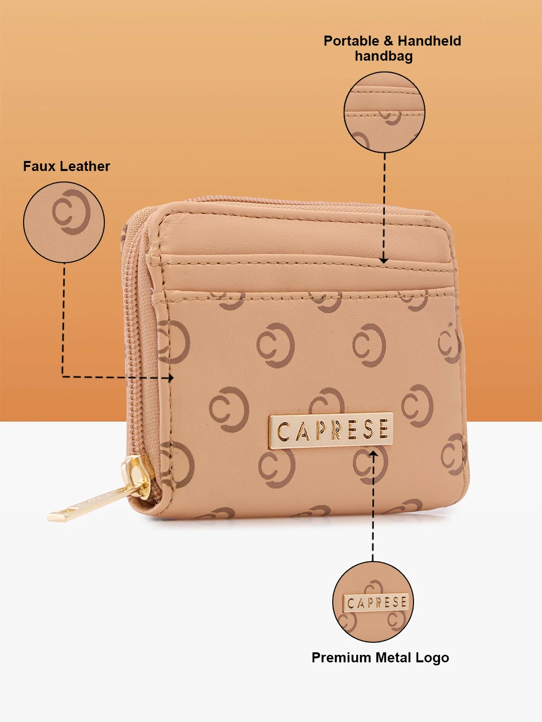 Caprese Freya Small Tan Wallet - Image 5
