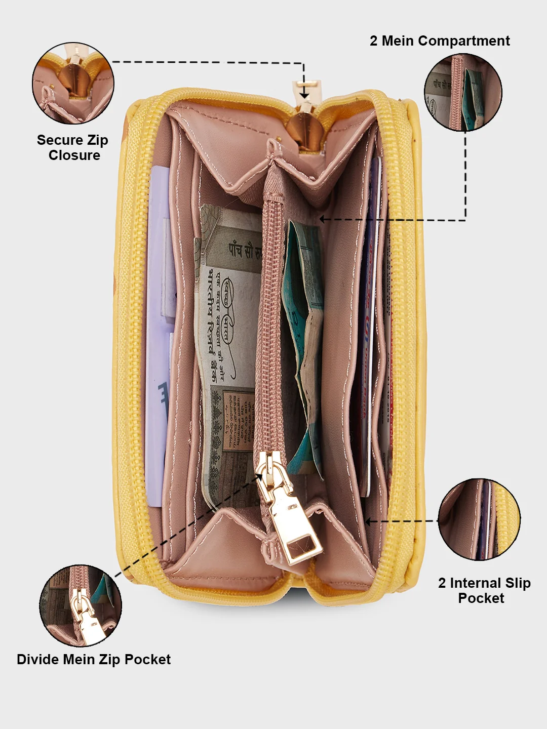 Caprese Freya Small Yellow Wallet - Image 4