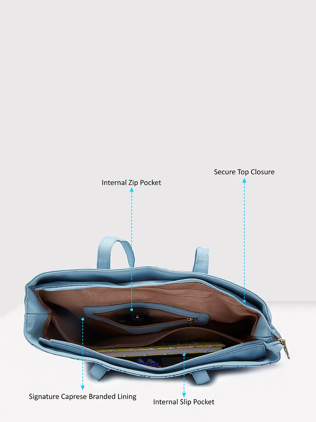 Caprese Freya Large Soft Blue Tote Bag - Image 7