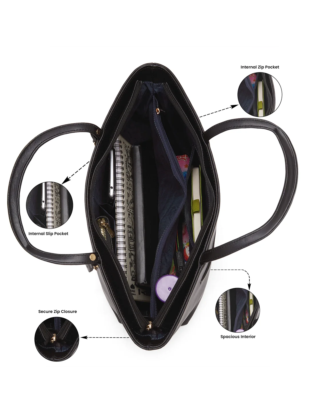 Caprese Gary Large Black Tote Bag - Image 5