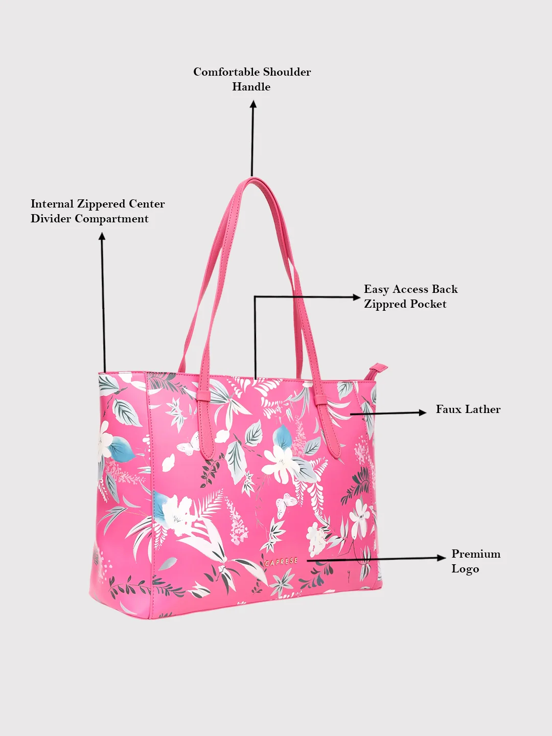 Caprese Gemma Large Dark Pink Tote Bag - Image 6