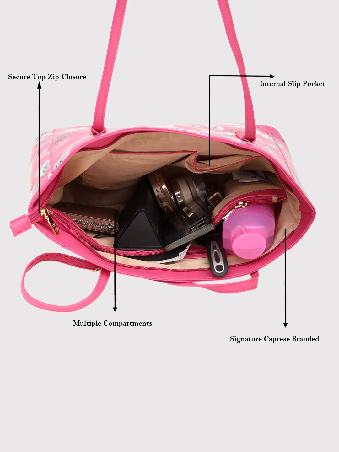 Caprese Gemma Large Dark Pink Tote Bag - Image 7