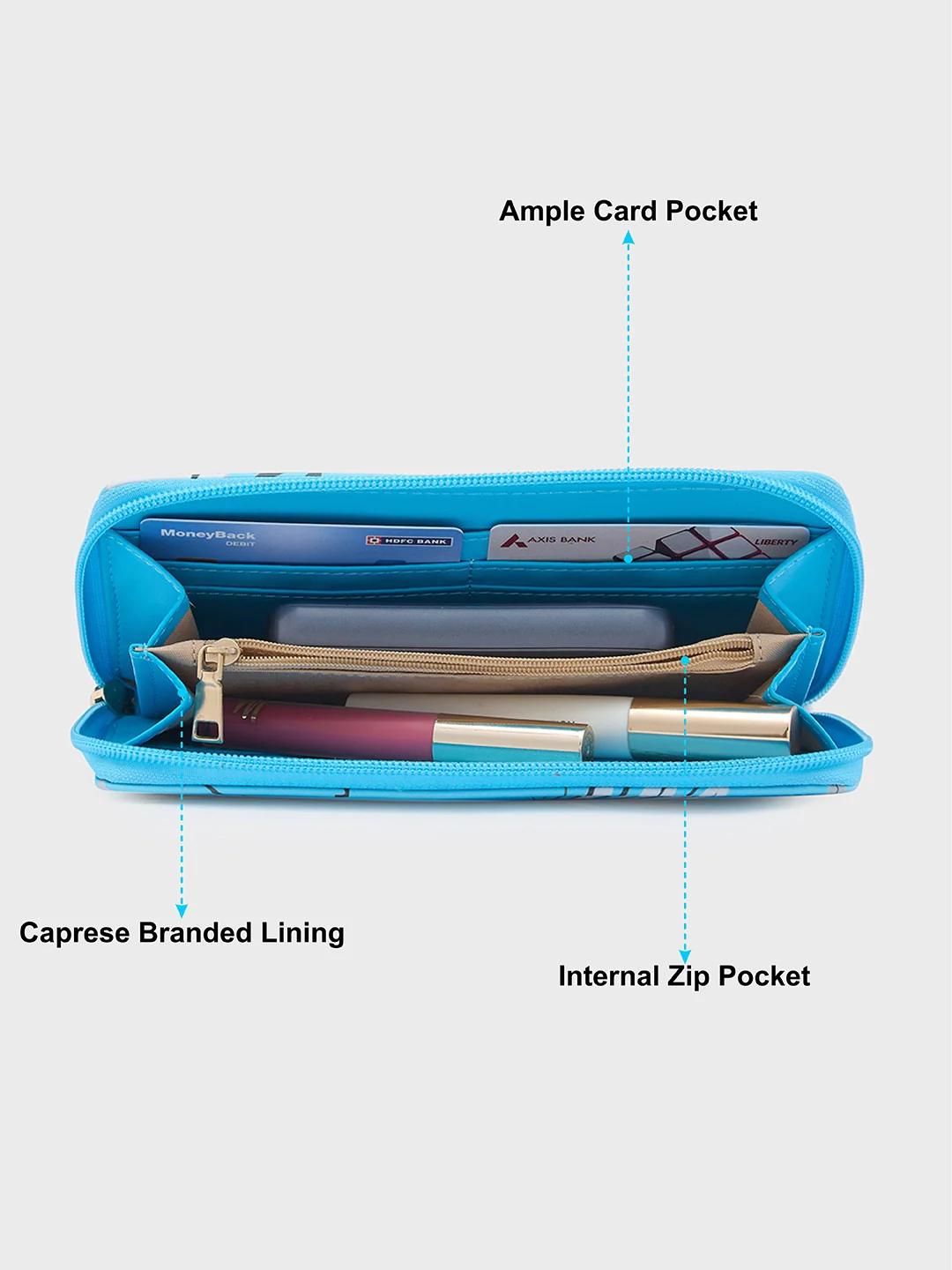 Caprese Gemma Medium Blue Zip Around Wallet - Image 6