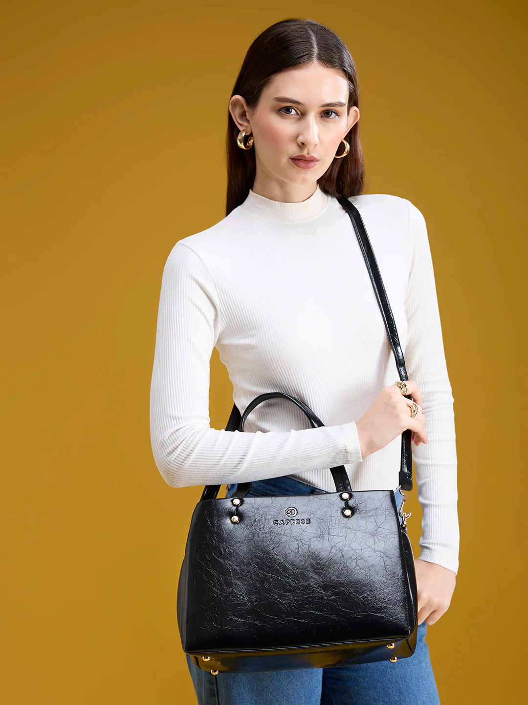 Caprese Geneva Medium Black Satchel - Image 13