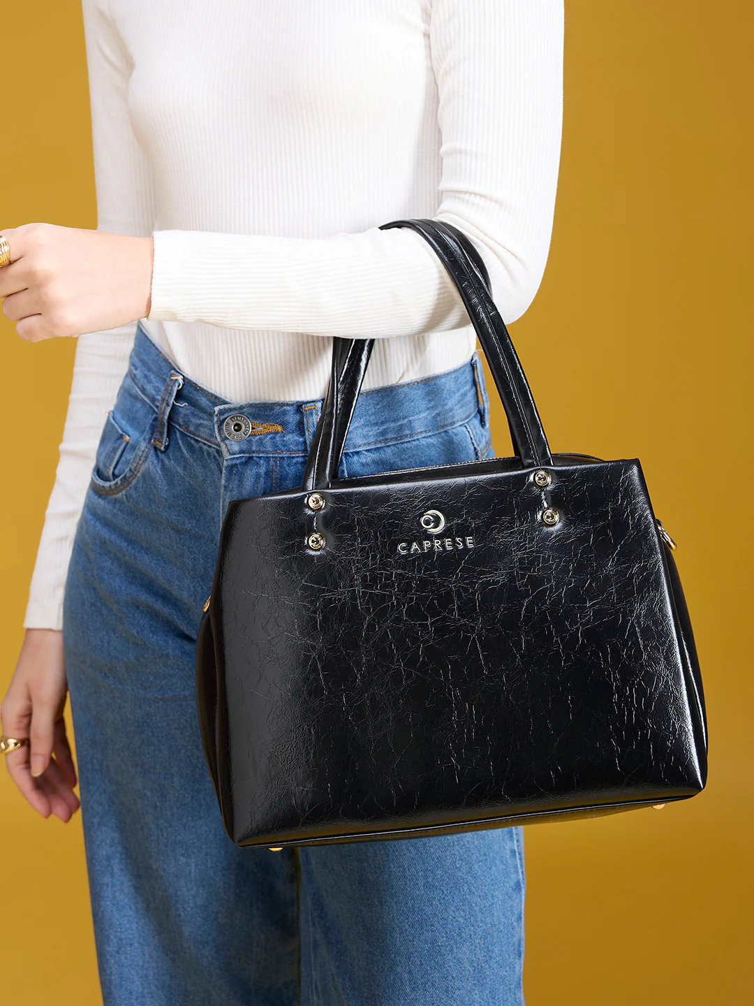 Caprese Geneva Medium Black Satchel - Image 14