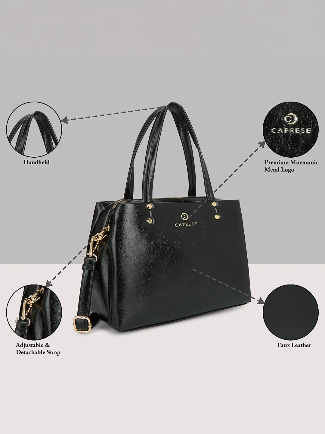 Caprese Geneva Medium Black Satchel - Image 16