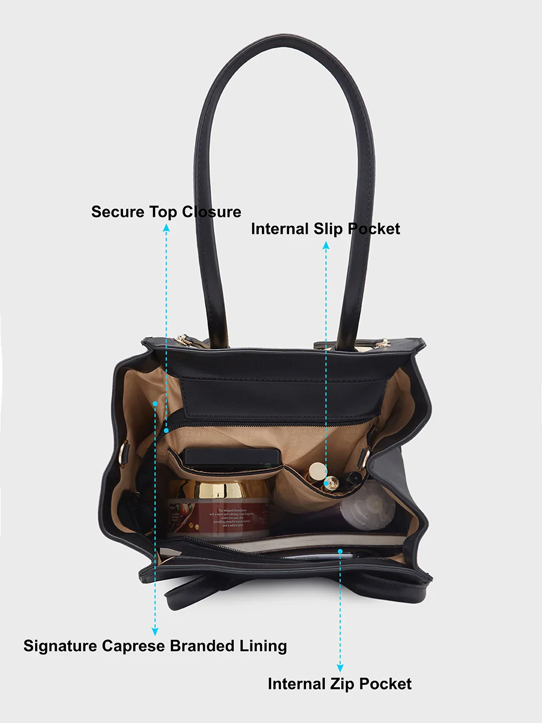 Caprese Georgia Medium Black Satchel Bag - Image 7