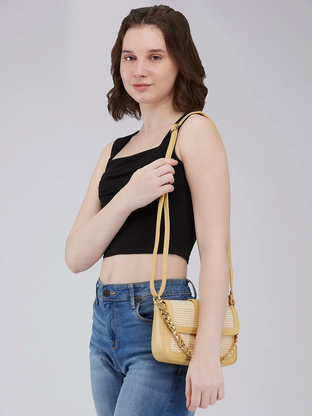 Caprese Georgia Small Light Yellow Sling Bag - Image 2