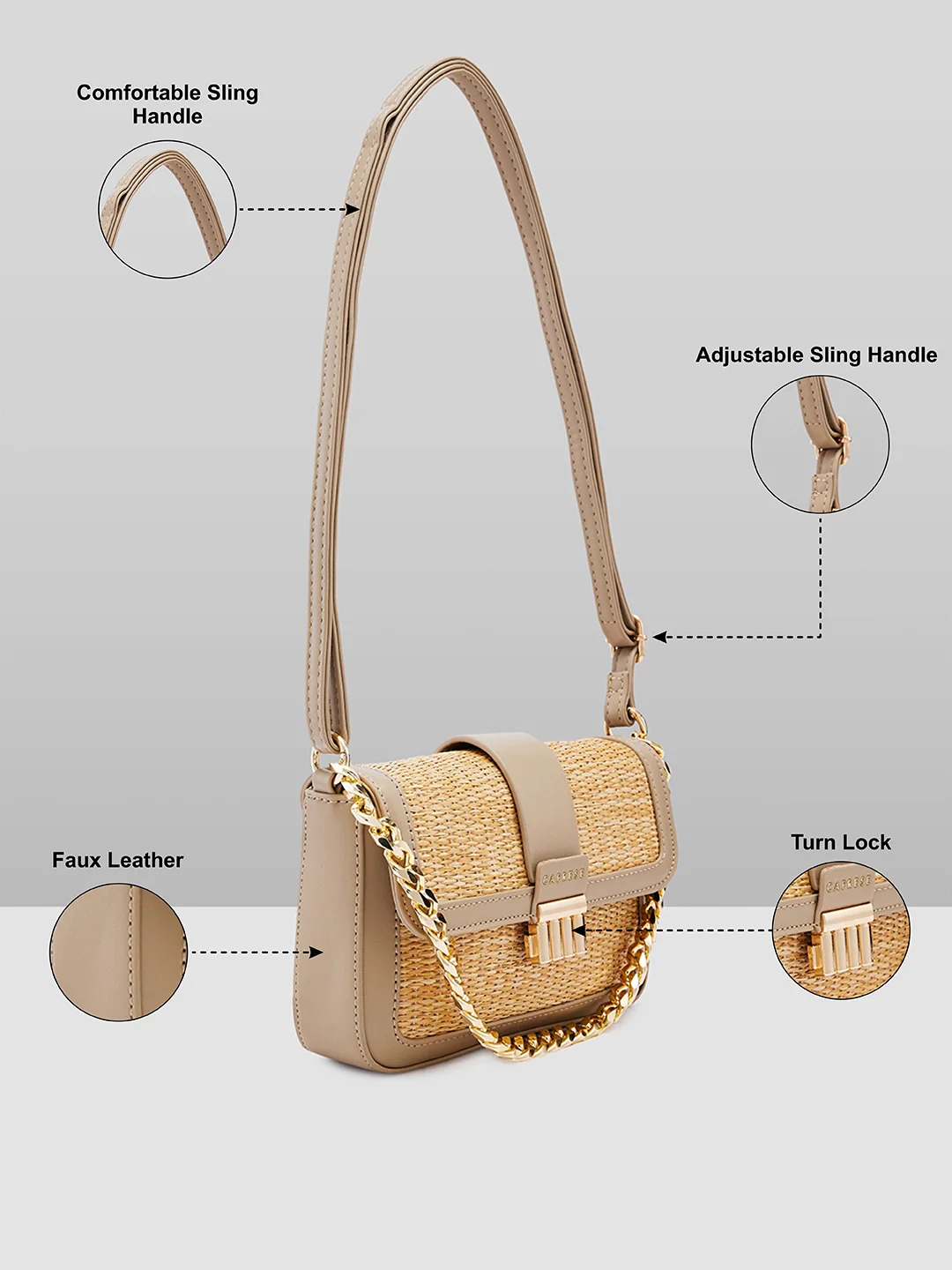 Caprese Georgia Small Beige Sling Bag - Image 6