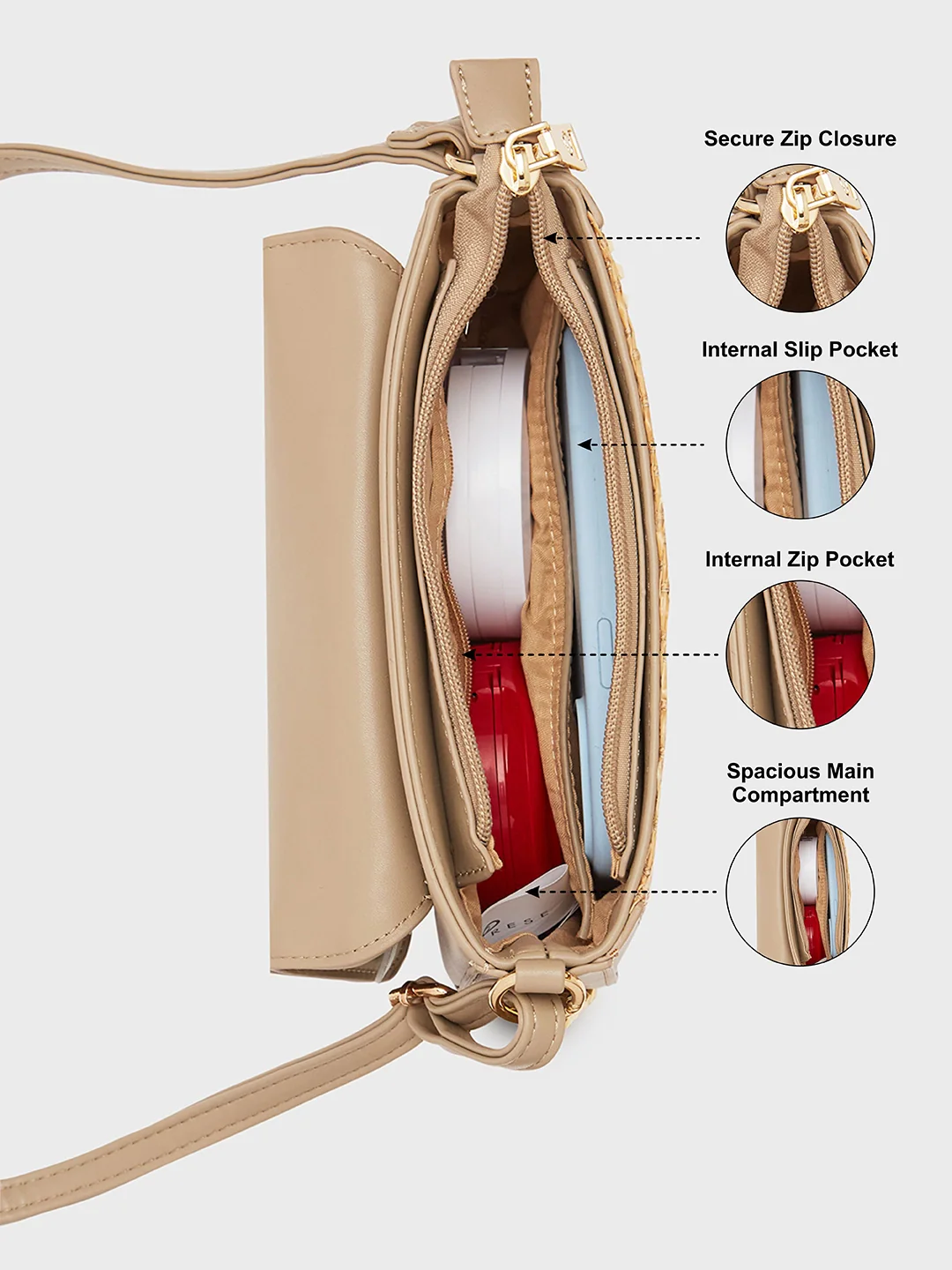 Caprese Georgia Small Beige Sling Bag - Image 7