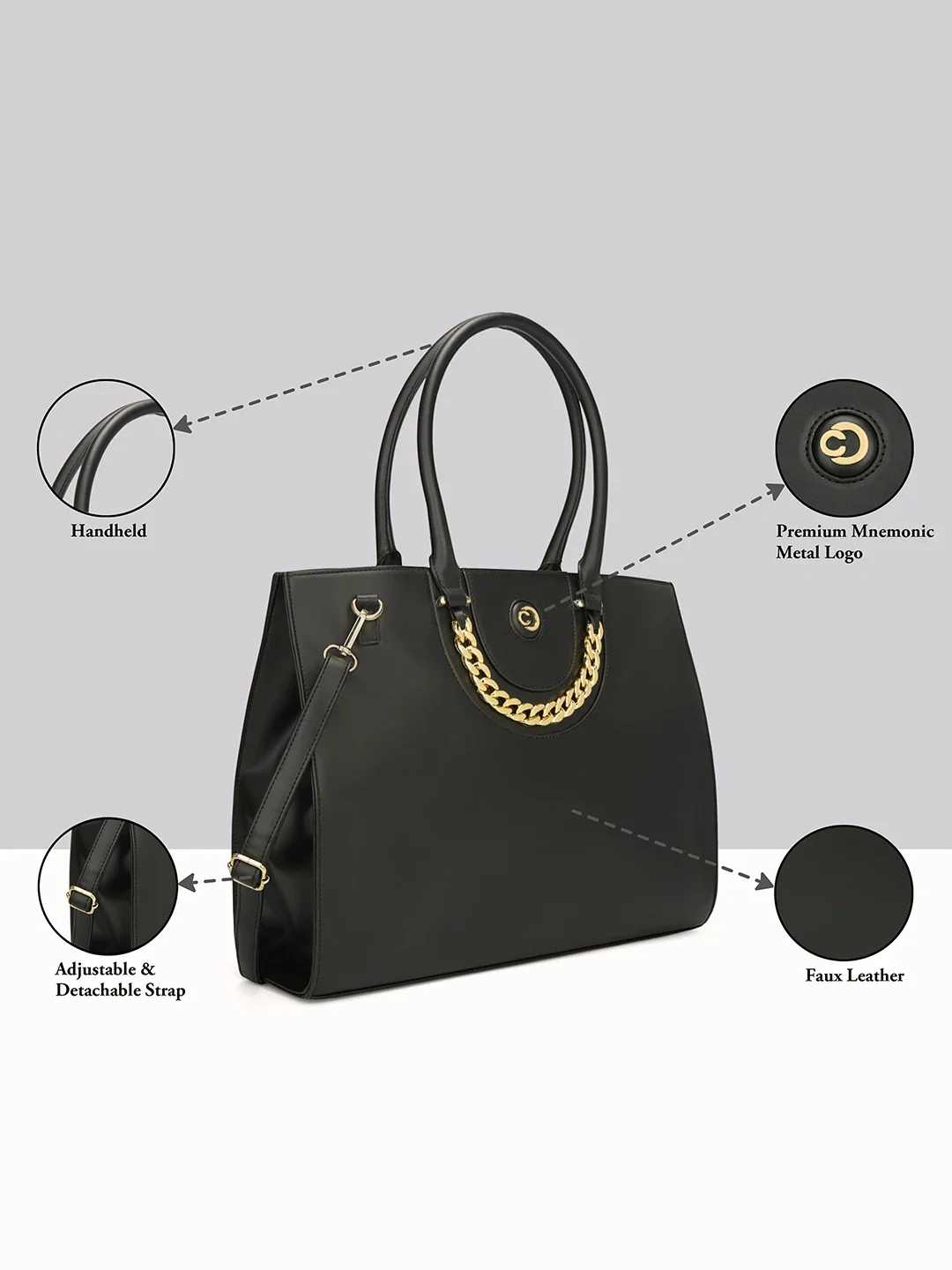 Caprese Giaa Large Black Laptop Tote Bag - Image 3