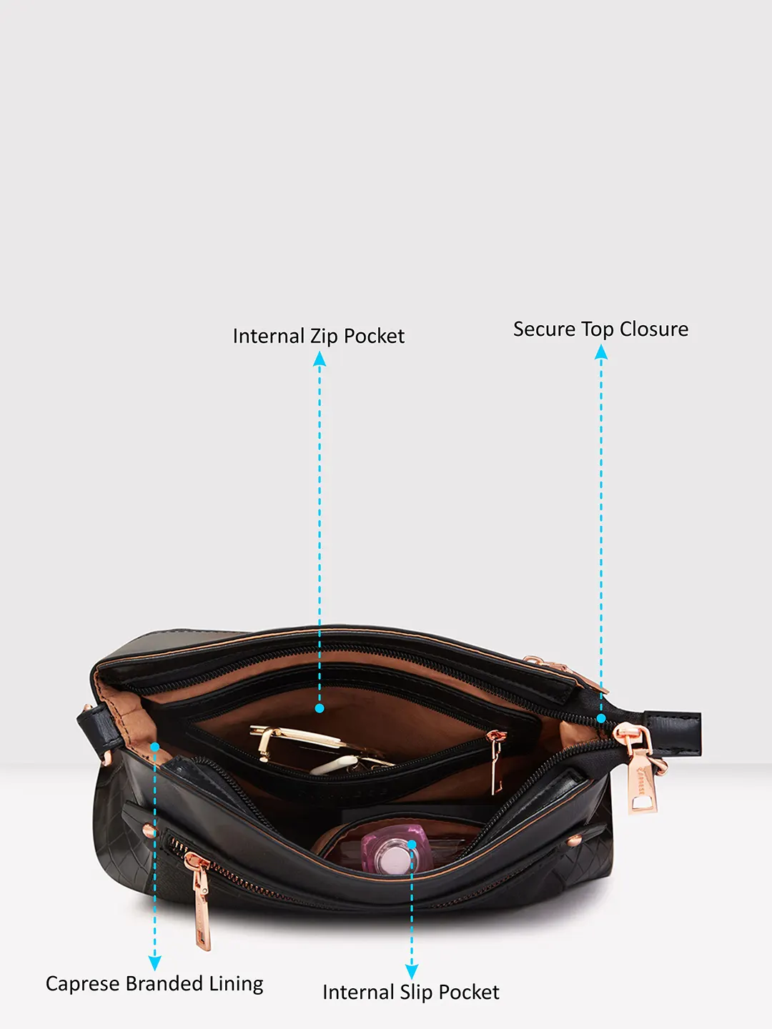 Caprese Gigi Medium Black Sling Bag - Image 11