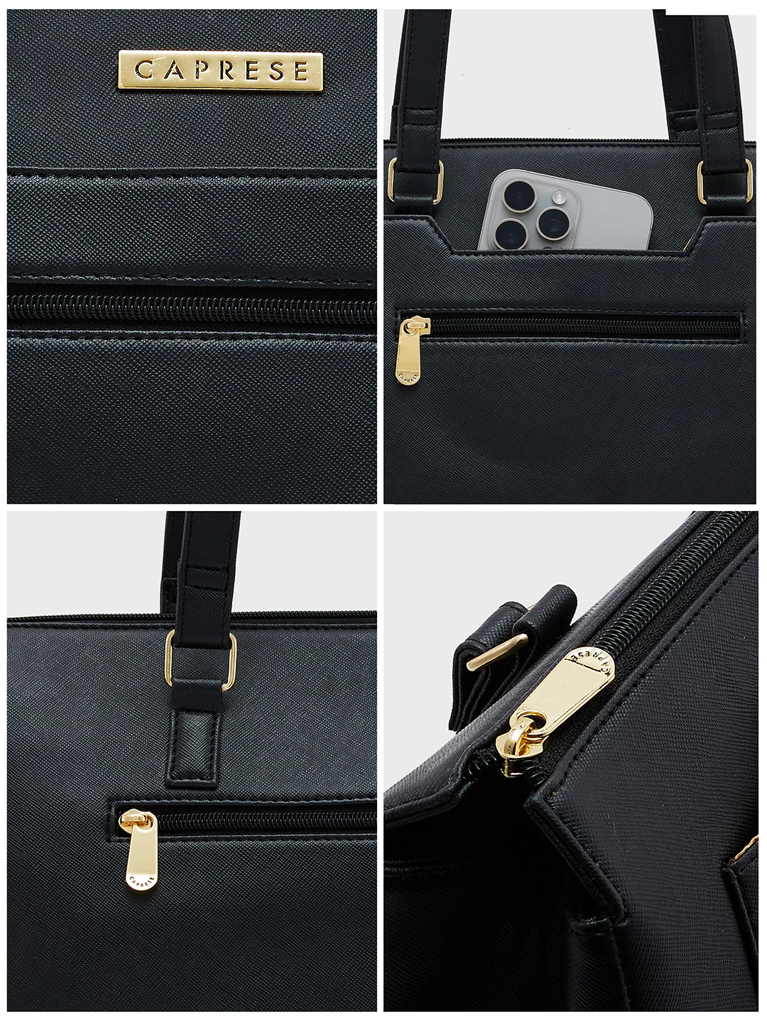 Caprese Ginty Medium Black Satchel Bag - Image 4