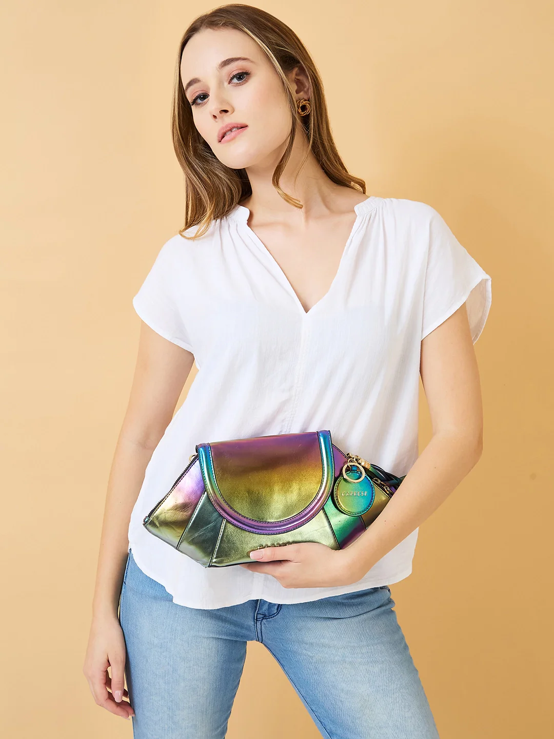 Caprese Glam Eve Large Metallic Clutch - Image 9