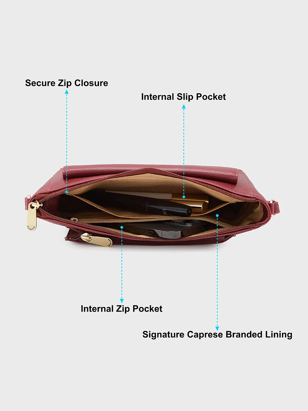 Caprese Glenn Medium Plum Sling Bag - Image 9