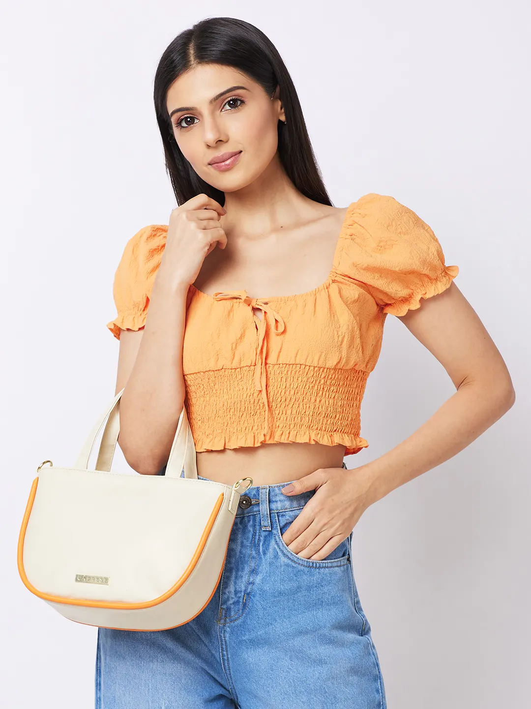 Caprese Gracie Medium Cream Satchel Bag - Image 13
