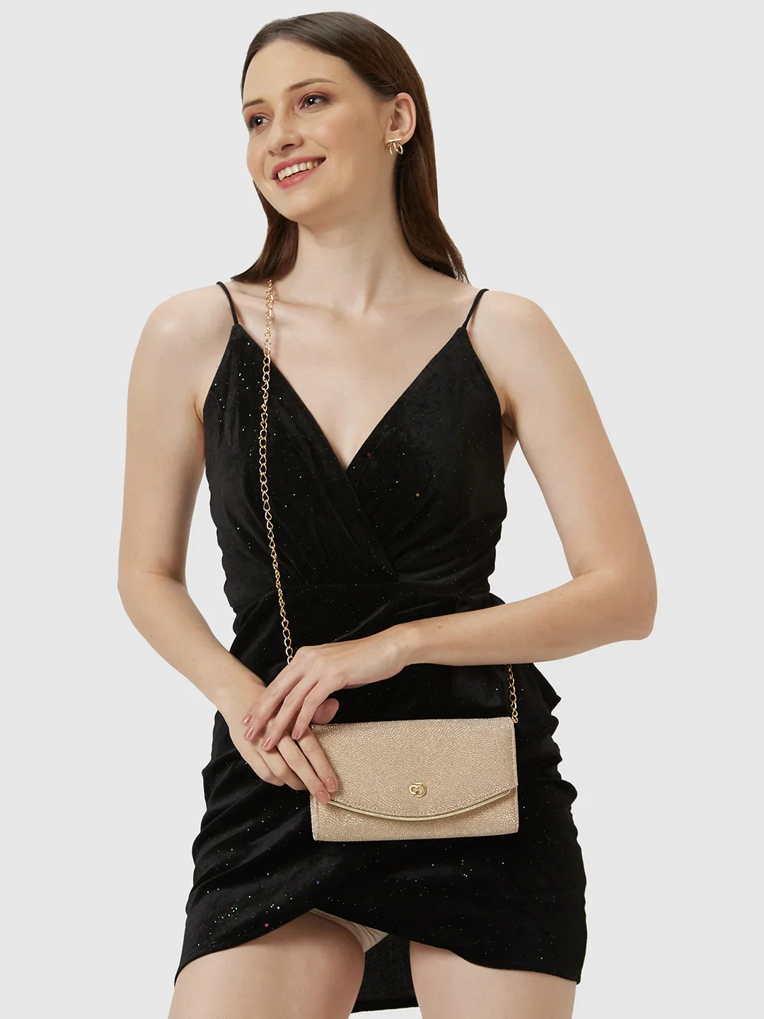 Caprese Gretchen Medium Champagne Gold Flapover Clutch - Image 12