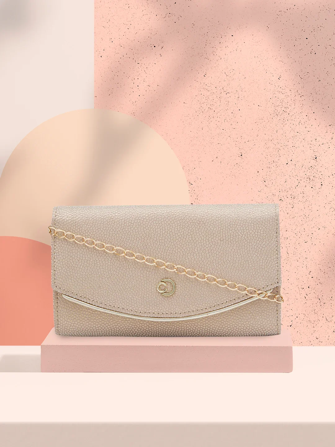 Caprese Gretchen Medium Champagne Gold Flapover Clutch - Image 3