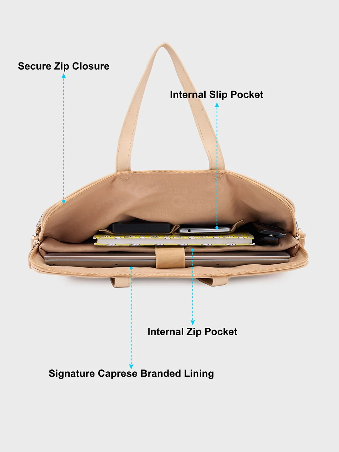 Caprese Gypsy Large Beige Laptop Bag - Image 8