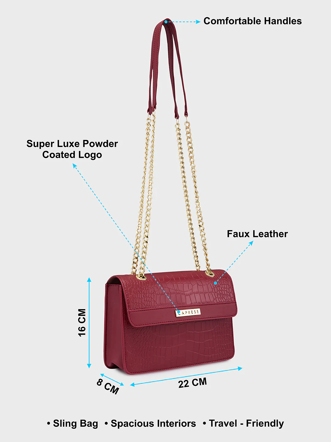 Caprese Hanna Medium Maroon Sling Bag - Image 6