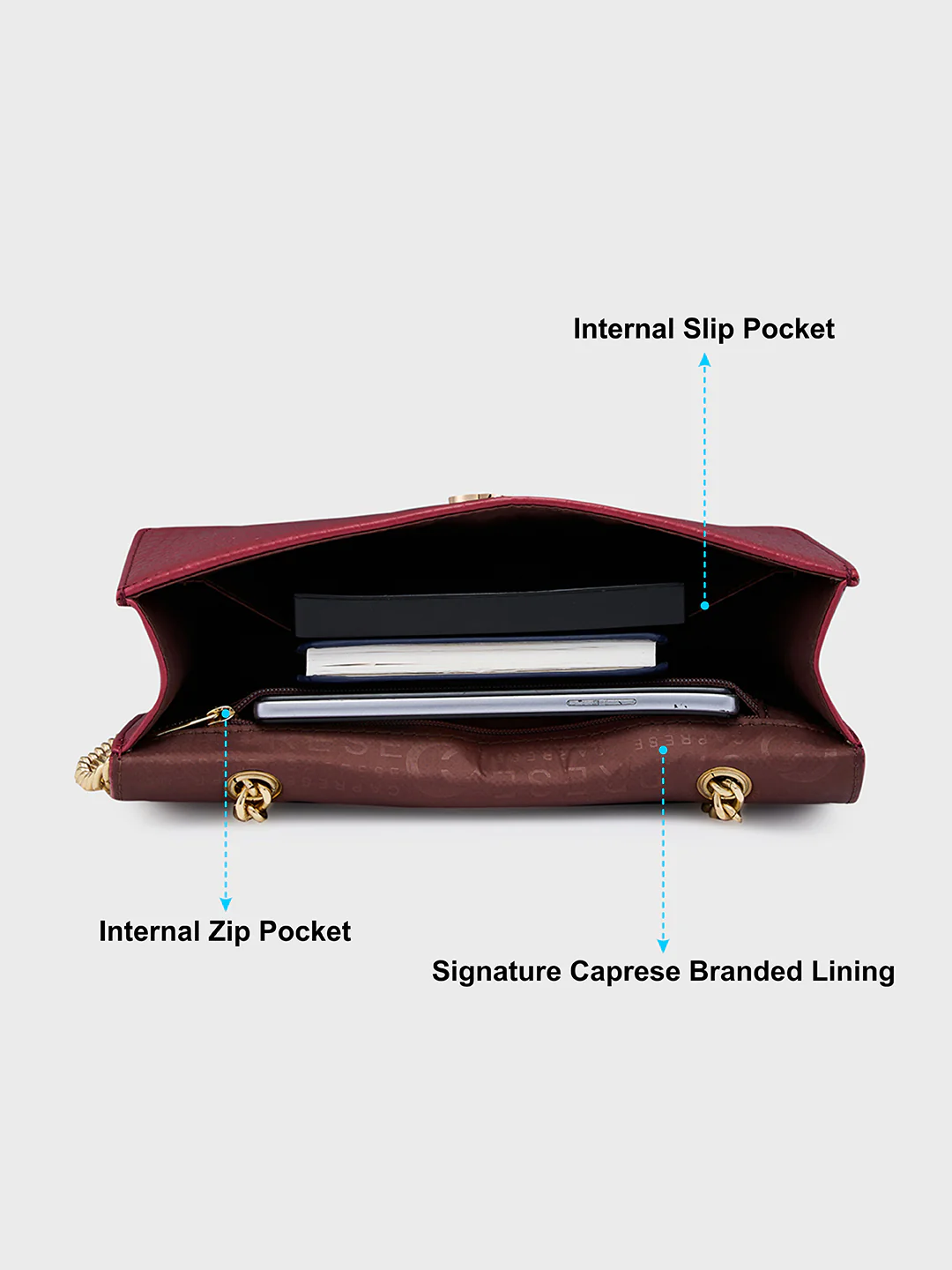 Caprese Hanna Medium Maroon Sling Bag - Image 7