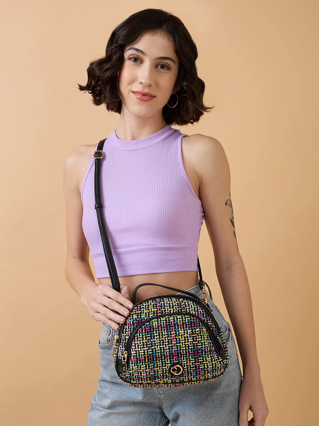 Caprese Harmonee Small Black Sling Bag - Image 9