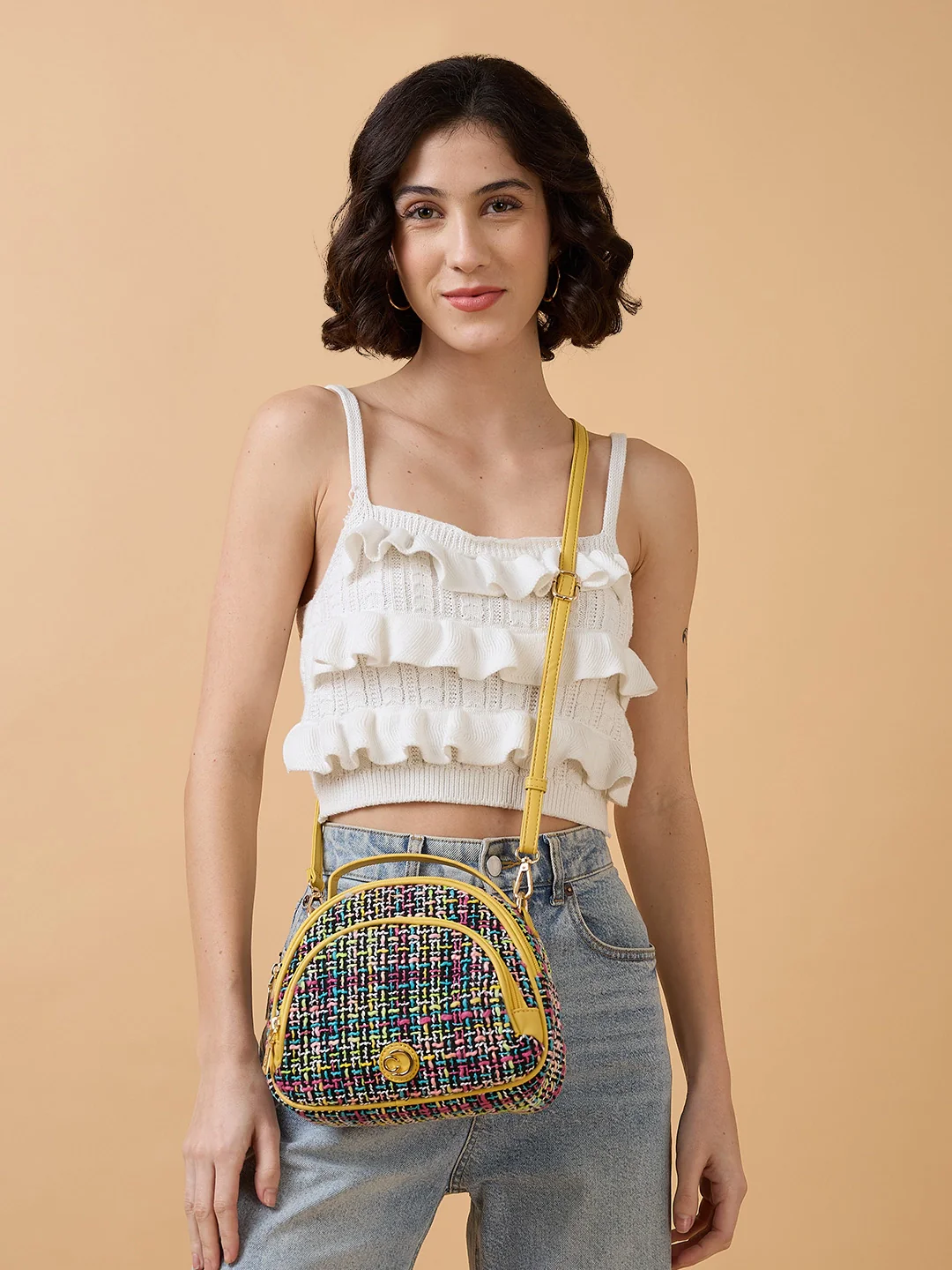 Caprese Harmonee Small Yellow Sling Bag - Image 2