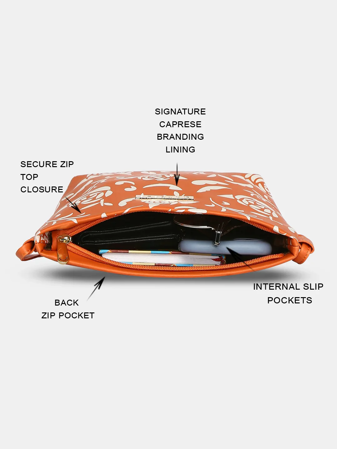 Caprese Harvey Small Burnt Orange Sling Bag - Image 12